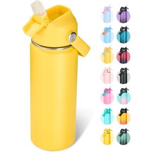 Fijinhom 18oz Insulated Stainless Steel Water Bottle, Wide Mouth Double Wall Vacuum, Silicone Straw, Sweat & Leak Proof, BPA Free Insulated Water Flask for Travel, Keep Cold 24h Hot 12h, Yellow
