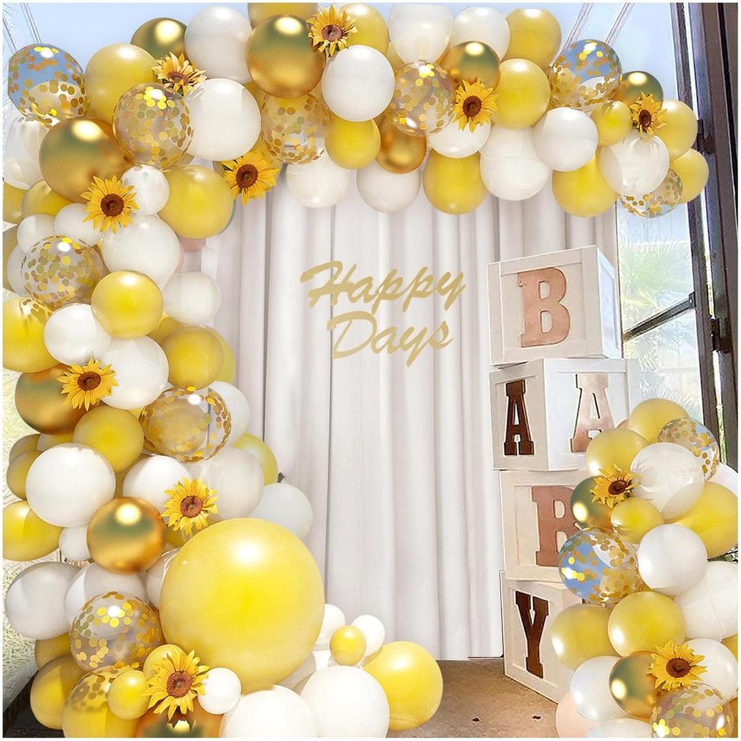 18Inch Sunflower Yellow Gold White Balloons Balloon Garland Arch Kit, Sunflower Bee Theme Birthday Baby Shower Wedding Party Decorations for Girl Boy
