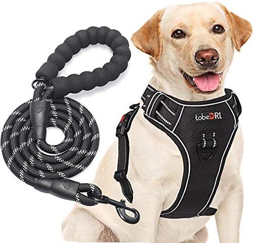 tobeDRI No Pull Dog Harness Adjustable Reflective Oxford Easy Control Medium Large Dog Harness with A Free Heavy Duty 5ft Dog Leash (M (Neck: 14.5"-20.5", Chest: 22"-28"), Black Harness+Leash)