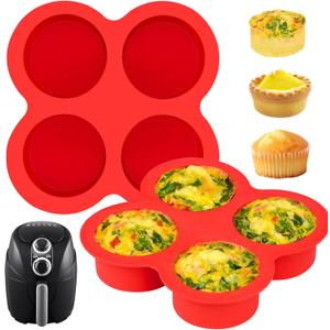 Paquete de 2 moldes para freidora de aire para huevos, 4 tazas de moldes redondos para magdalenas de silicona para horno, freidora de aire y olla