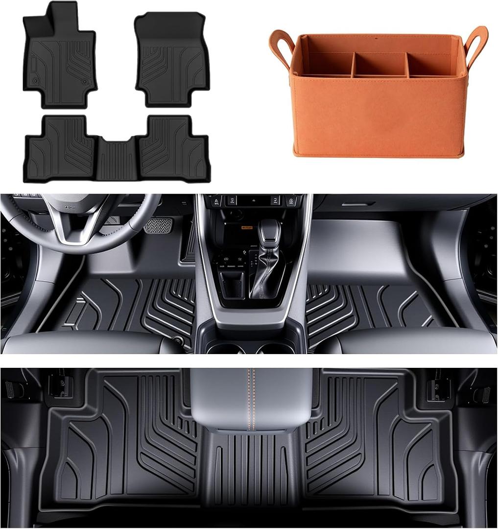 Floor Mat Replacement for 2019-2025 RAV4 ((Include Hybrid) Floor Mats All-Weather TPE Car Floor Mat - Rubber Floor Mat for First and Second Row - Non-Slip Car Mat Accessories