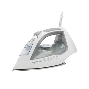 Amazon Basics Steam Iron for Clothes with Safety Auto Shut-Off, Handheld Garment Steamer, Wrinkle Remover, Stainless Steel Soleplate, Anti-Drip, 1700-Watt, 1.62ft, Gray