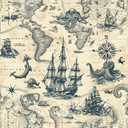 Vintage Yellow Sailing Boat Voyage Octopus Map Peel and Stick Wallpaper Wall Decor Self Adhesive Wall Paper Stick on Easy Peel Off Contact for Renter Apartment
