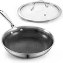 Cooks Standard Hybrid Nonstick Frying Pan, 8-Inch Skillet, Multi-Ply Clad Stainless Steel Fry Pan with Tempered Glass Lids, Oven Safe, Compatible with All Stovetops