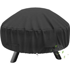 SHINESTAR Round Fire Pit Cover for 22-32 Inch Fire Pit - Waterproof and Windproof, with Straps and Built-in Vents, 32 Dia x 13.5 H, Black