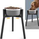 SHAINFUN Adjustable Metal Raised Bowl Stand for Large Dogs - Compatible with 7 to 10.6" Bowls - Single Tall Elevated Dog Food Stand (Black-13.7H-Round)