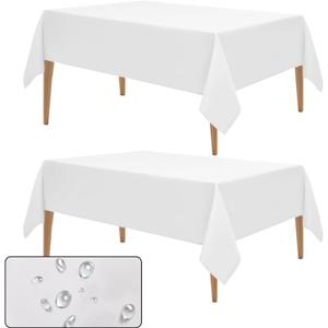 DRESSMAKER 2 Pack Waterproof Faux Linen Tablecloths - White Table Cloth Rectangle 60x102 Inches, Fits 6ft Table for Weddings, Buffets, Parties & Dining