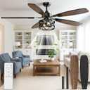 Ceiling Fans with Lights and Remote, 52'' Vintage Caged Ceiling Fan with Light, 5 Blades, 6+1 Speed, Flush Mount Ceiling Fan Whisper-quiet for Farmhouse, Living Room, Kitchen and Porch (52 Inch)