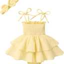 YOUNGER TREE Baby Girl Clothes Infant Summer Romper Dress Sleeveless Bodysuit Jumpsuit with Headband Toddler Outfits (Yellow, S) 3-5M