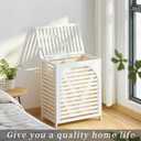 Laundry Hamper with Lid, Bamboo Clothes Laundry Basket with Handles, Removable 2-Section Liner bag, Hampers for Bedroom Aesthetic, Large Storage for Bath Towel, Sheets or Toys, Home (White)