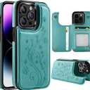 Korecase for iPhone 14 Pro Butterfly Leather Series Wallet Case with Card Holder Double Magnetic Clasp Back Flip Protective Cover for iPhone 14 Pro 6.1" Mint Green