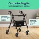 Medline Superlight Aluminum Rollator, Black - Ultra-Lightweight, Foldable & Durable Mobility Walker