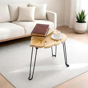 Gerrii Monstera Leaf Side Tables 15.8" h Wood & Metal Patio Table for Indoor Outdoor Use Plant Stand Small End Table Folding Stool for Living Room Bedroom Apartment Balcony Yard Picnic, Camping, 15.8"L x 12"W x 15"H