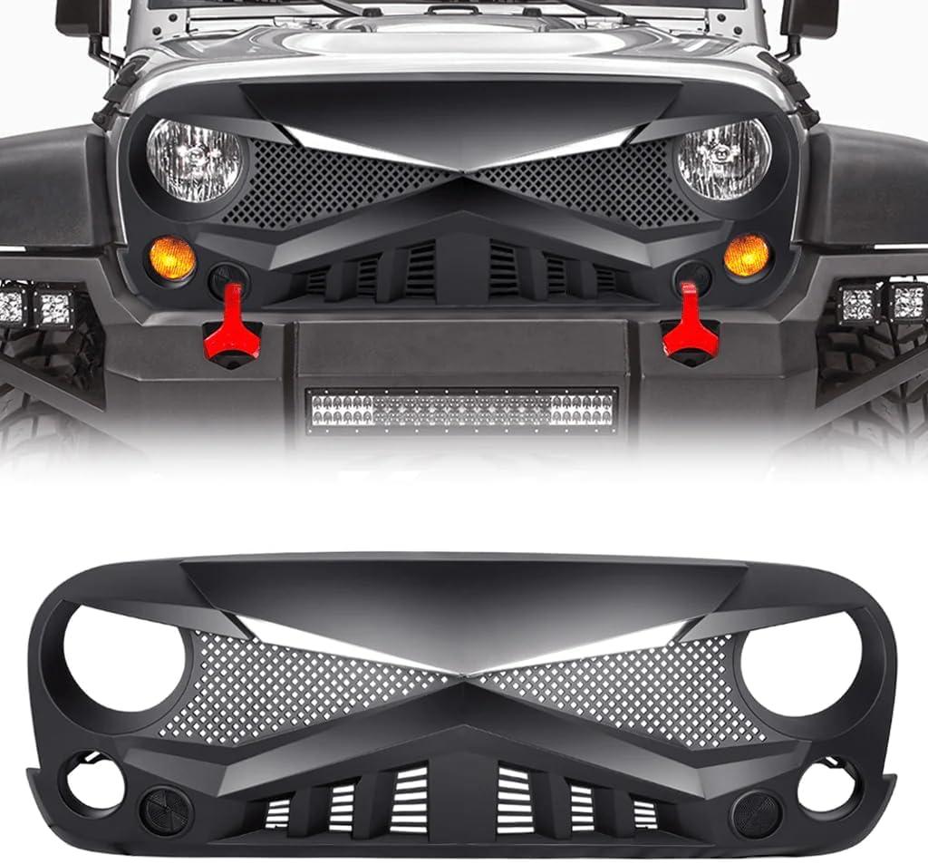 AMERICAN MODIFIED Heavy Duty Hawke Grille with DRL Turn Signal LED Lights Compatible with 2007 to 2018 Jeep Wrangler JK Models, Matte Black