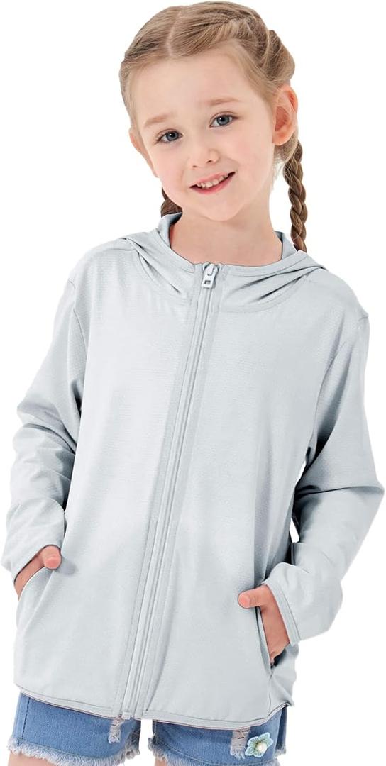 TAGIHOO Kids Active Zipper Sun Protection Jacket Boys Girls Hooded Cooling Shirt Pockets Fishing Running Outdoor (Gray, 3-4T)