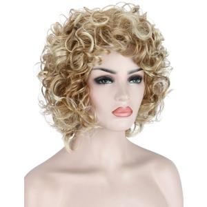 Kalyss Short Curly Wavy Blonde Wigs for Women Heat Resistant Synthetic Full Head Hair Costume Wig Natural Looking 130% Density Women Wigs