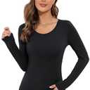 Women's Basic Long Sleeve T Shirts, Crewneck Slim Fit Tops, Plain Layer Underscrub Tees X-Large Black