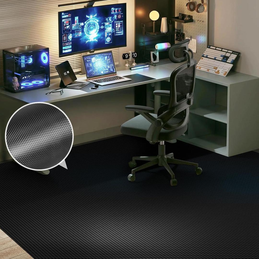 60 x 75 Waterproof Chair Mat for Hardwood, Office Chair Mat for Rolling Chair, Desk Mat for Hardwood Floor, Floor Mat for Home Office, Anti-Slip PVC Floor Protector for Gaming Room (Black)