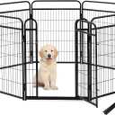 ZOMISIA Dog Play Pen Indoors - 8 Panels 32" Playpens Indoor Safety Design Without Stakes, Threshold Free Door Ease to Access, Portable Fence Ground Anchors for Outdoor, Yard and RV Camping