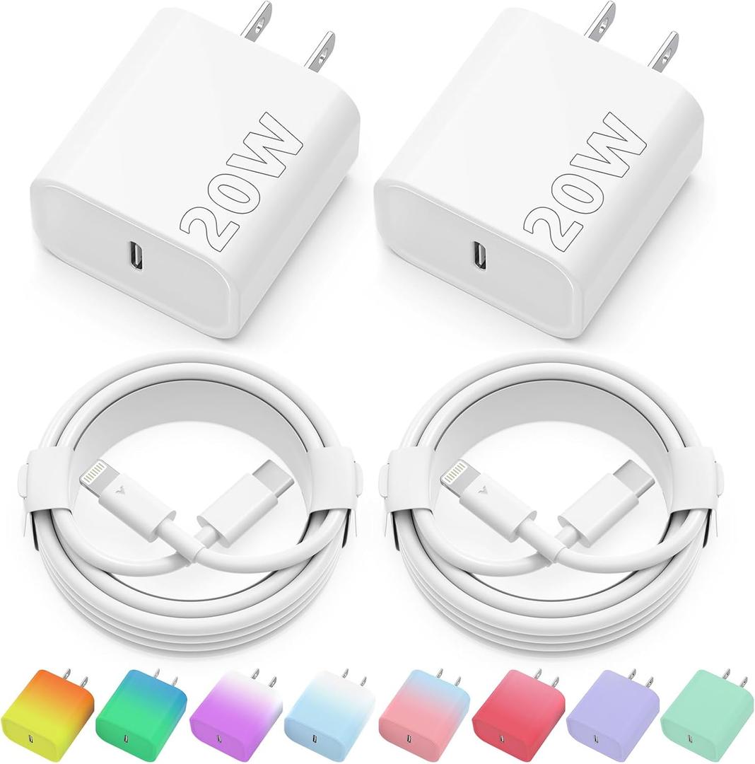iPhone Charger Fast Charging, 2 Pack 20W USB C Wall Charger Block with 2 Pack MFi Certified 6FT Type C to Lightning Cables for iPhone 14 13 12 11 Pro Max XR XS X, iPad,AirPods Pro (White)