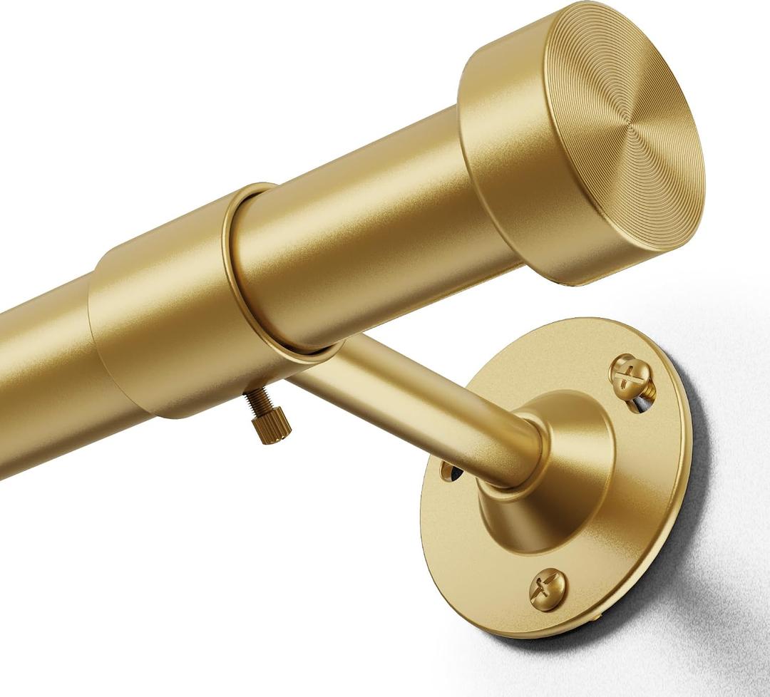 YaFex Heavy Duty Curtain Rods 32-120 Inch, 1 Inch Adjustable Gold Curtain Rod for Windows, Long Window Treatment Rods with Aluminium Finials, Easy Installation