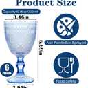 Vintage Wine Glasses Set of 12, 10 oz Glass Goblets Wine Glassware, Romantic Wedding Glass Set, Embossed Drinking Stemware Beverage Cups for Wedding Party Bar, Blue
