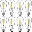 LED Edison Bulbs 6W, Equivalent 60W, High Brightness Daylight White 5000K, 750 Lumens, ST58 Vintage LED Filament Bulbs with 90+ CRI, E26 Base, Dimmable, Clear Glass, Pack of 8
