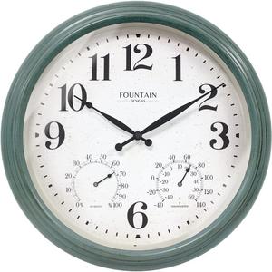 Maison in/Outdoor Clock with Thermometer, 2 in One Weather Station (Weather Thermometer/Wall Decoration) (Aged Teal, 18 inch)
