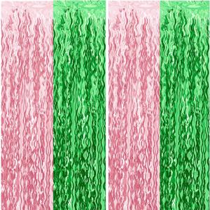 Pink and Green Wavy Tinsel Foil Fringe Curtains Photo Booth Backdrop for Green Pink Theme Birthday Party Witch Decorations(3 Pack,3.2 ft x 6.6 ft)