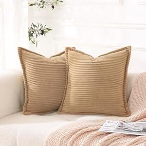 Corduroy Black Throw Pillow Covers Set of 2 Striped Boho Decorative with Edge Design,Super Soft Throw Pillow Cushion Covers for Couch Sofa Living Room Solid Square 1616inch/40cm40cm