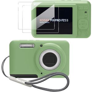 Case for Kodak PIXPRO FZ55, FZ55 accessories, Soft Silicone Protective Case, Comes with 2 Screen Protectors and 1 Wrist Strap - Matcha Green