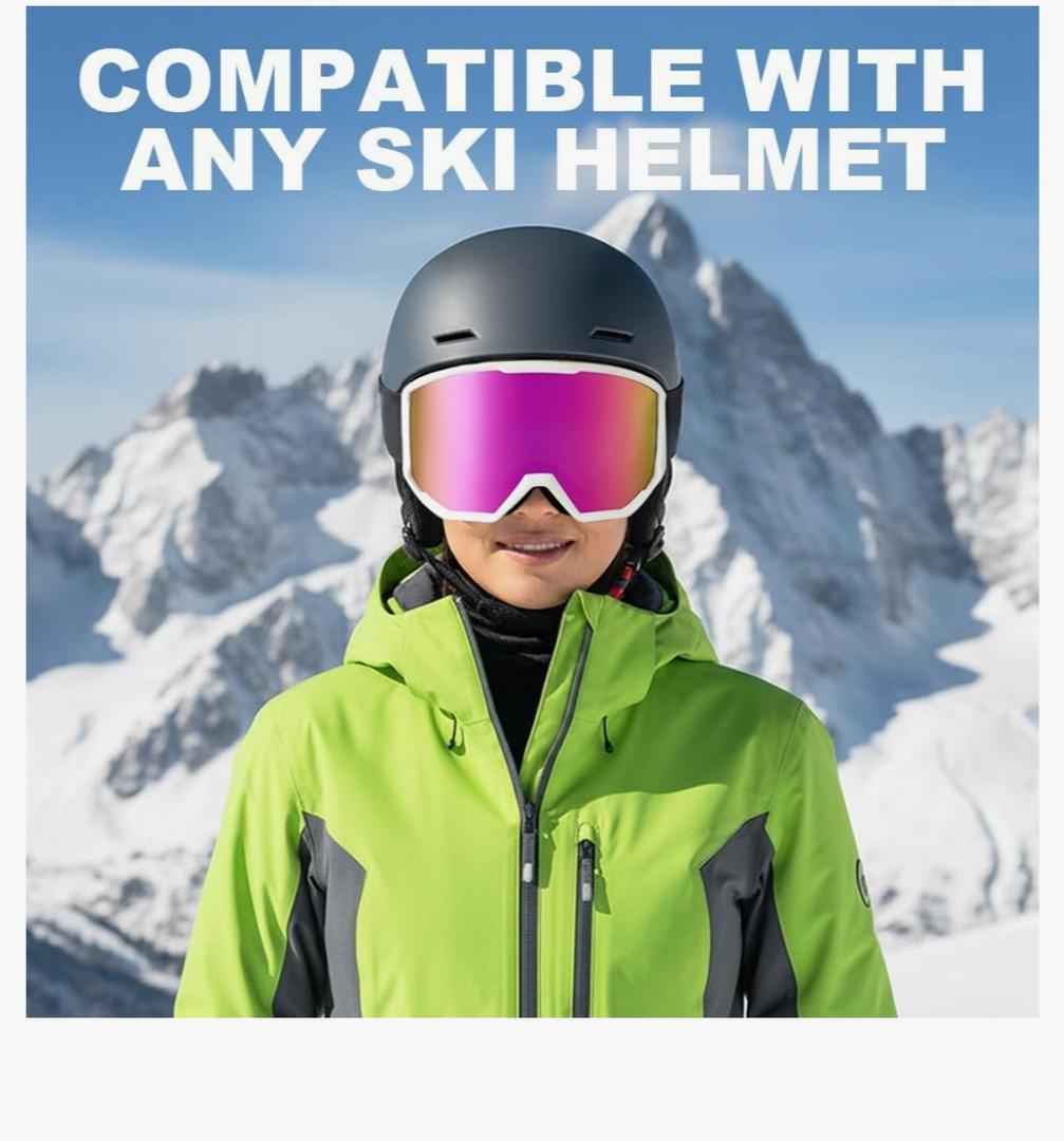 Ski Goggles OTG, Over Glasses Snow/Snowboard Goggles for Men Women Skiing, Anti-Fog, 100% UV Protection