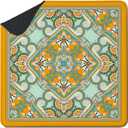 Boho Orange Abstract Mahjong Mat for Table(31.5" x 31.5"), Folk Art Paisley Floral Inspired Non-Slip Noise Reduction Mahjong Table Cover for Card Board Tile Games Poker Dominoes