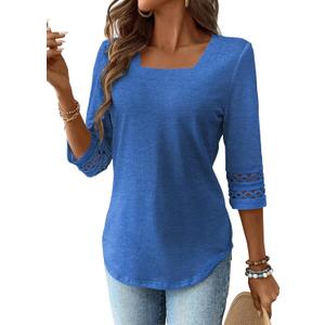 Women's 3/4 Sleeve Tops Square Neck Dressy Casual T-Shirt 2025 Trendy Fashion Business Shirt Fall Basic Tee Blouse (XL)