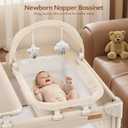 ANGELBLISS Baby Bassinet Bedside Crib, 5-in-1 One-Push Instant Fold Pack and Play with Changing Table, Napper Bassinet, Mattress & Mosquito Net, Portable Playard for Newborns to Toddlers (Khaki)