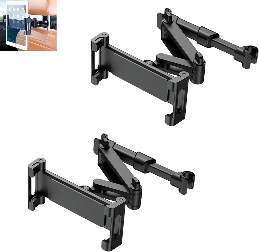 Car Headrest Tablet Holder 2 Pack, Ipad Holder for car Backseat, iPad Headrest Mount for 5.3-12.9" iPads/Phones, Car Tablet Holder with 360 Adjustable Rotating, Road Trip Essentials (Black)