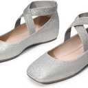 DREAM PAIRS Women's Ballet Flats, Comfortable Slip-On Square Toe Dress Shoes with Elastic Ankle Straps (7.5)