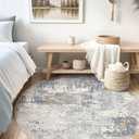 2x3 Entryway Area Rug: Washable Neutral Modern Abstract Small Rug - Non-Slip Low Pile Throw Indoor Carpet for Entrance Kitchen Front Door Mat Bathroom Entry Kids Room - Blue Grey