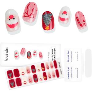 2 x Lavinda Semi Cured Gel Nail Strips - 20 Pcs Christmas Gel Nail Stickers with Santa, Xmas Tree, Candy Cane, Stars & Bow tie, Long-Lasting, Easy to Apply for Holiday Home Nails DIY | Candy Star Wishes