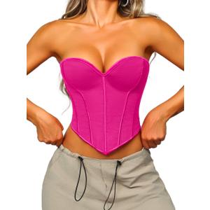ChiaoLezhee Heart Corset Top For Women, Sexy Concert Outfits Going Out, Strapless Crop Top, Overbust Bustier (Pink, Small)