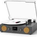 3-Speed Belt-Driven Record Player with Built-in Speakers, Bluetooth Turntable with FM Radio, USB Recording, RCA Line Out, AUX in & Auto Stop  Grey