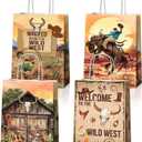 JOYGATHER 24 Pcs Cowboy Party Favors Bags with Handles, Western Wild West Goodie Gift Candy Kraft Paper Bags with 4 Different Types for Birthday Party Supplies Baby Shower Decorations