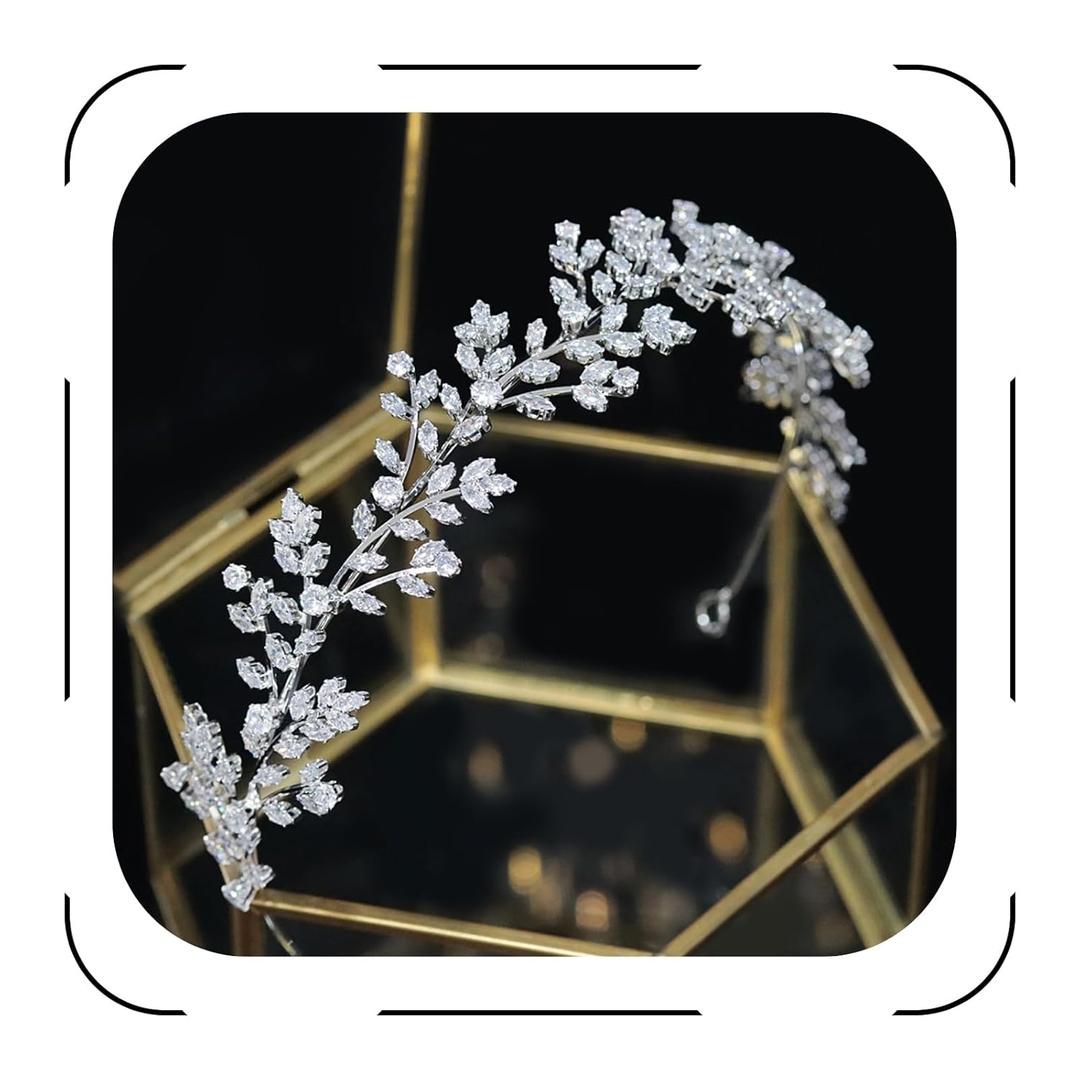Jorsnovs Fashion Bridal Headpieces for Wedding Bride Hair Accessories Cubic Zirconia Headbands for Women CZ Birthday Gifts (E-Silver)