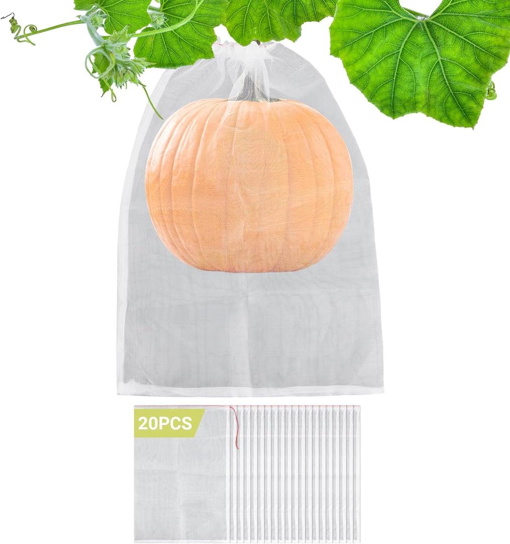 Mesh Fruit Tree Bags, 20 Pack 27 x 19 Inch Plants Protection Netting with Drawstring, Insect Bird Bug Barrier Net Cover for Garden Flower Bananas Vegetables Fruits Tree Shrub