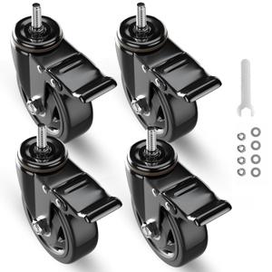 3 Inch Stem Caster Wheels 1600Lbs, Threaded Stem Casters Set of 4 Heavy Duty, 1/2"-13 x 1 (Screw Diameter 1/2", Stem Length 1"), Safety Dual Locking Industrial Castors, Wheels for Cart, Furniture