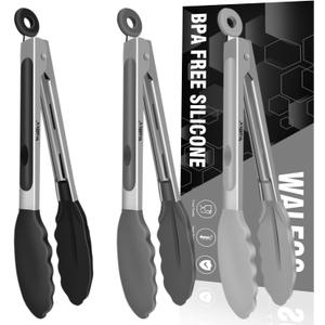 Walfos Small Silicone Tongs for Cooking- 7 inch Mini Kitchen Tongs with Silicone Tips, Great for Cooking, Turning, Serving, Food tongs Set of 3