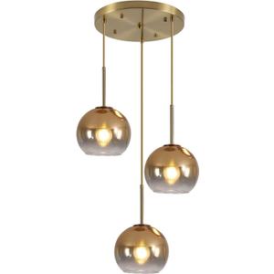 KCO Lighting 3 Light Globe Cluster Pendant Light Modern Glass Cluster Chandelier Gold Glass Pendant Light Fixture Mid Century Dining Room Chandelier Multi Pendant Light Fixture, 20cm*3