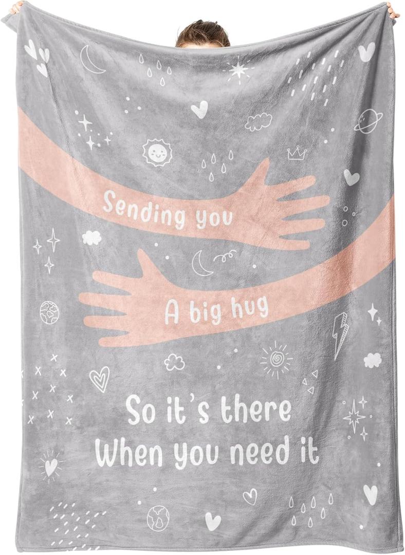 Afterprints Get Well Gifts for Women Men, Hug/Healing Blanket, Thinking of You/Cancer Care/Sympathy/After Surgery Gifts for Friends, Sister, Coworkers, Soft Throw Blankets 50'' x 60'' (Grey)