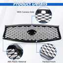 Front Bumper Upper Grille accessories Compatible with 2014-2017 Infiniti Q50 Replacement Shroud W/Camera Hole Air Inlet Gloss Black Mesh Grill 623104HB1B