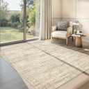 Restydon 3x5 Washable Area Rug for Entryway, Soft Kitchen Rugs Non Slip for Dining Room, Vintage Abstract Living Room Rug, Thin Area Rugs Indoor for Bedroom, Kids Room Decor(3'x5', Beige/Ivory)